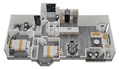 a 3d floor plan of a house with a bedroom and a living room at The Franklin Marlboro Apartments, Marlboro, NJ
